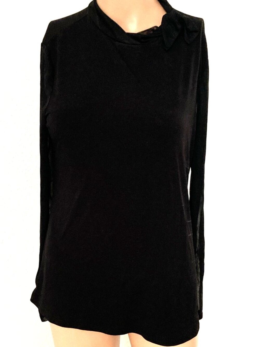 Susan Lawrence Women’s S Black Chiffon Bow Blouse Sheer Long Sleeve